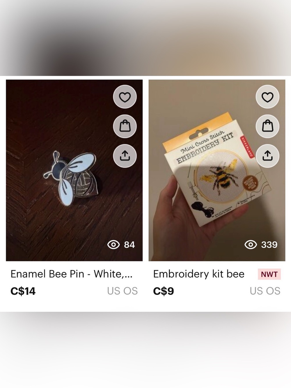 Enamel Bee Pin and Embroidery Kit Bee Bundle